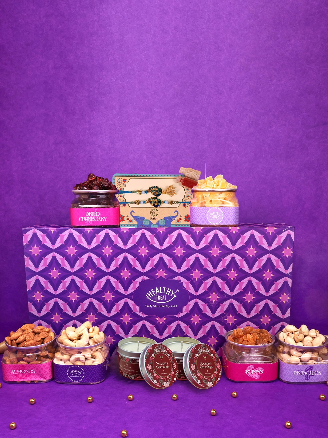 

Healthy Treat Bhaiya Bhabhi Elegance Rakhi Gift Hamper, Pink