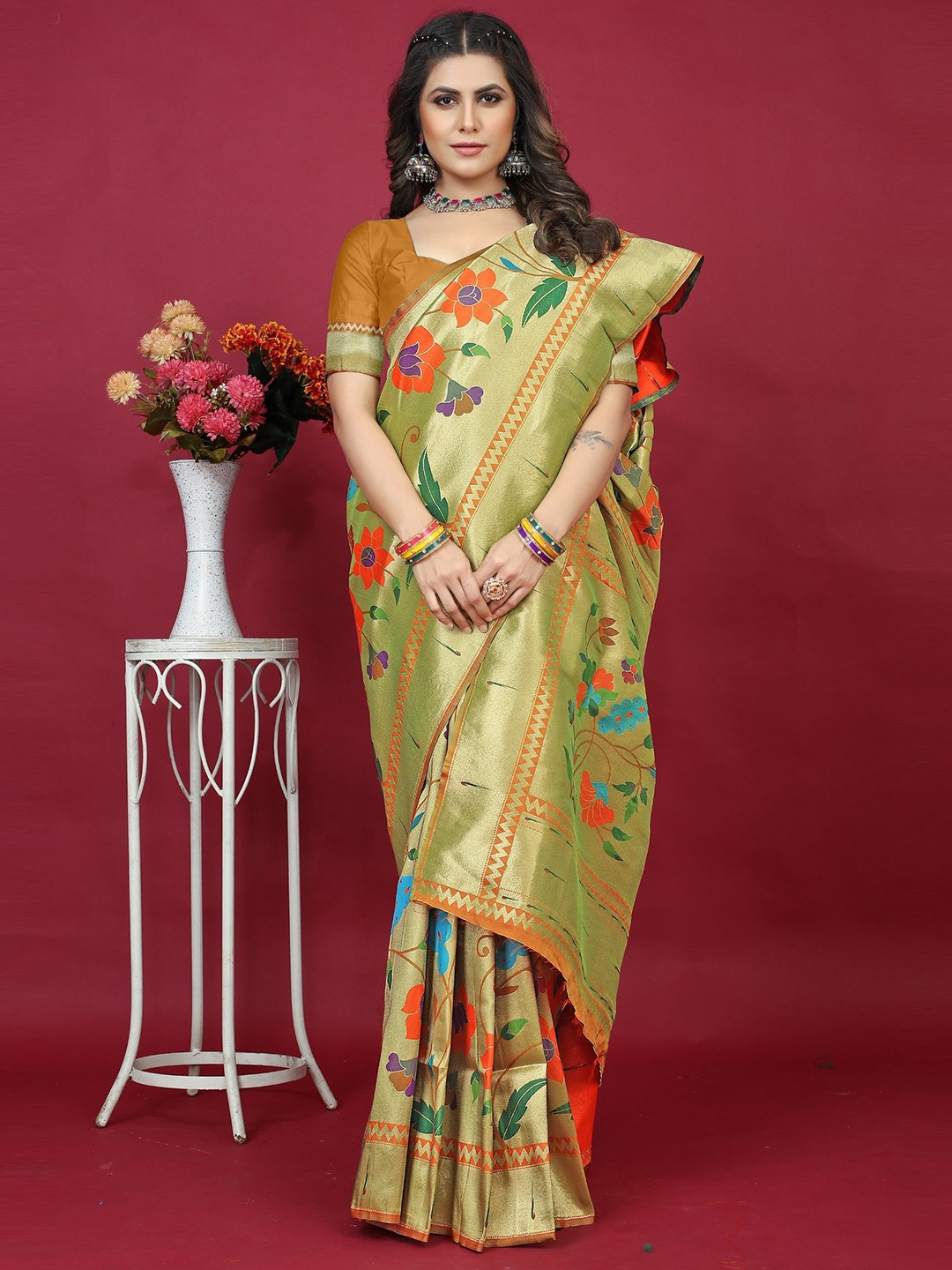 

LeeliPeeri Designer Woven Design Zari Paithani Saree, Orange