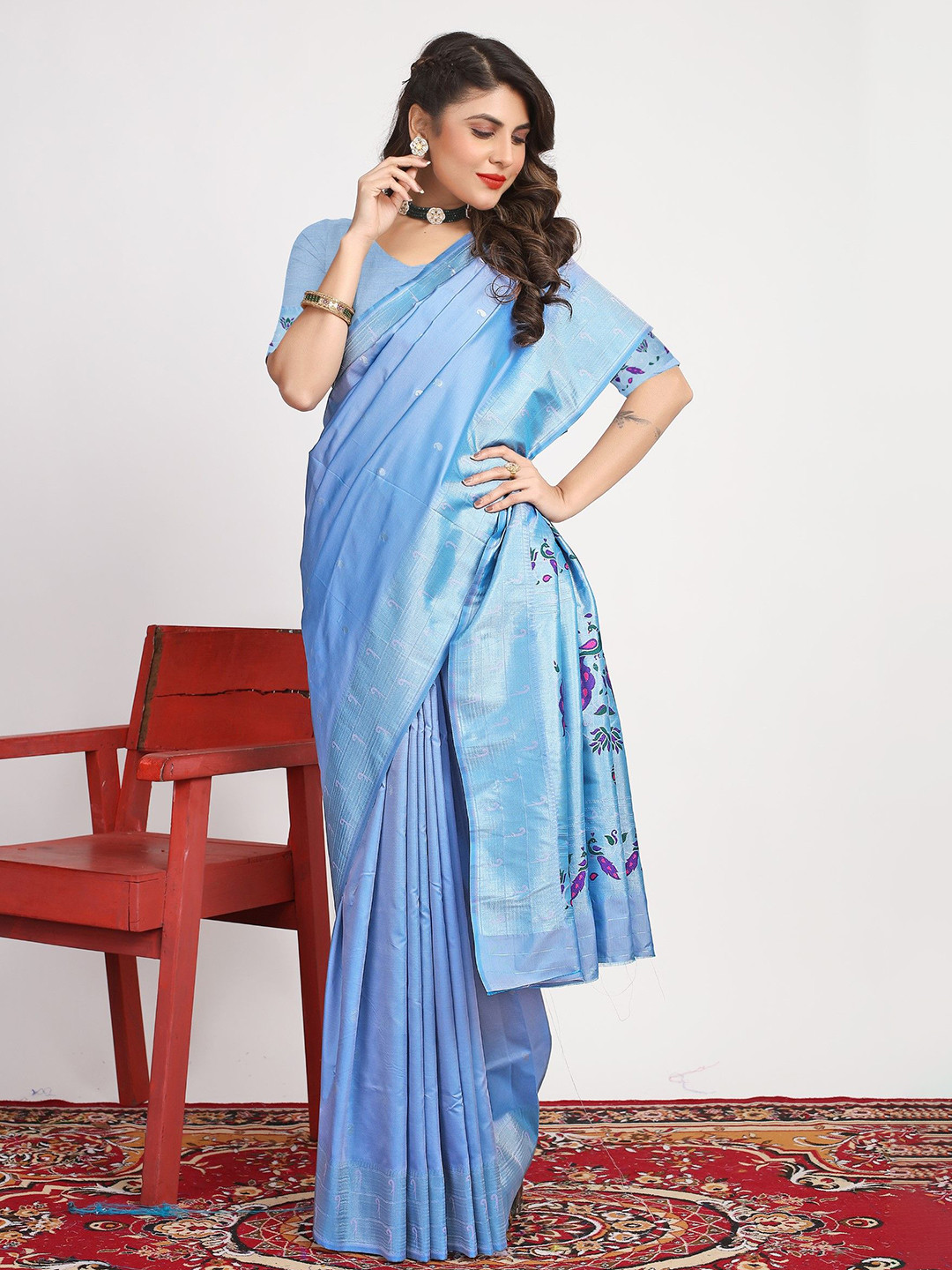 

LeeliPeeri Designer Woven Design Zari Paithani Saree, Turquoise blue