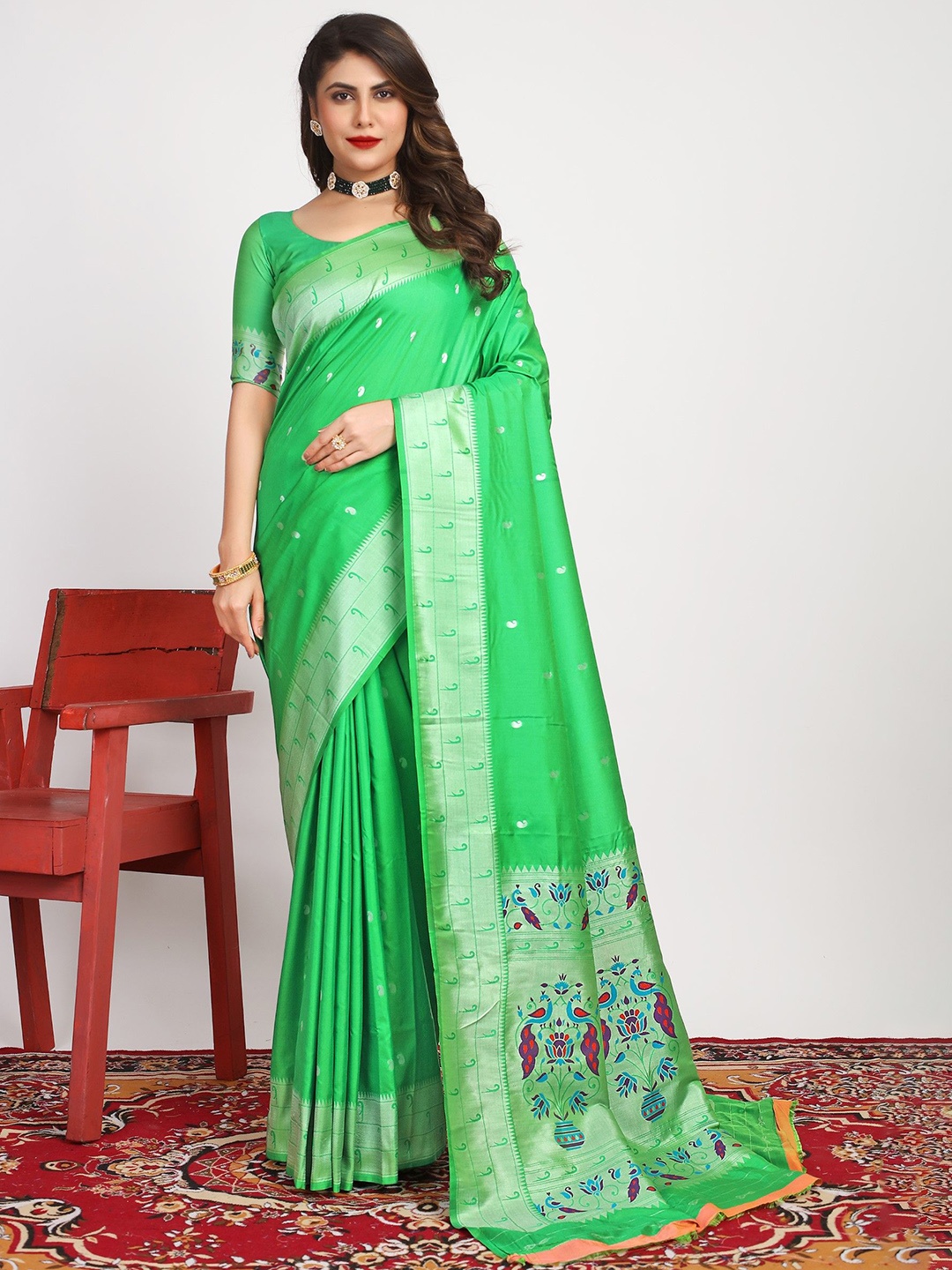 

LeeliPeeri Designer Woven Design Zari Paithani Saree, Green