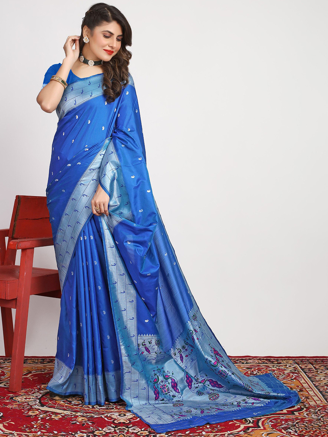 

LeeliPeeri Designer Woven Design Zari Paithani Saree, Navy blue