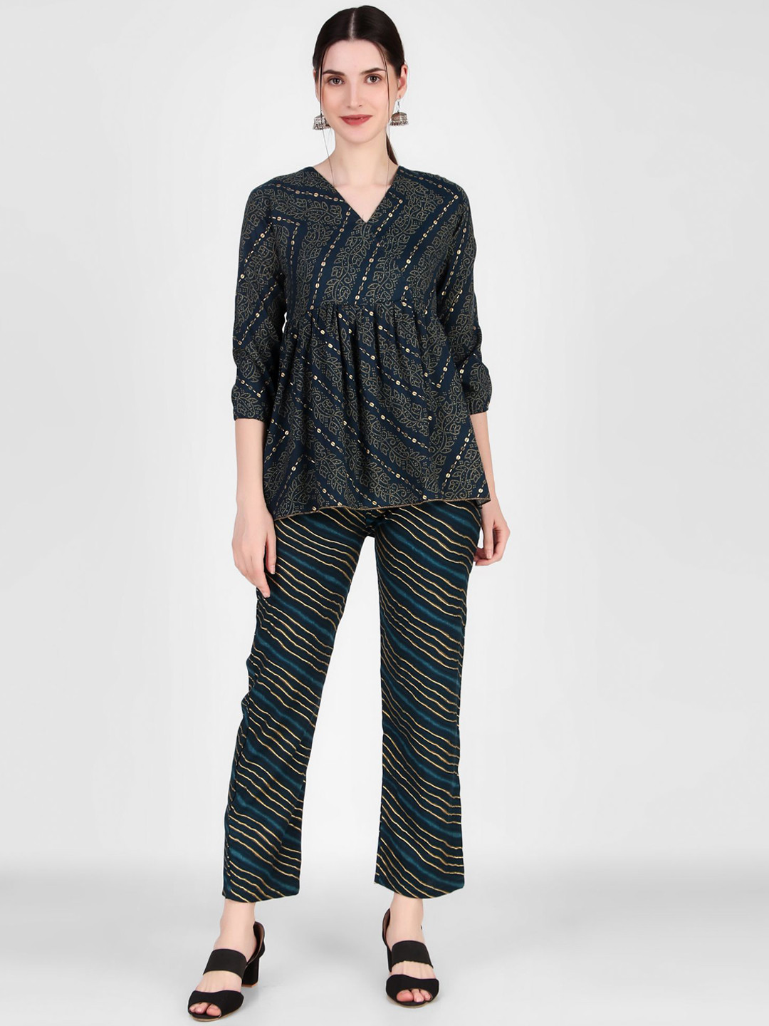 

FNOCKS Printed Top With Trousers Co-Ords, Blue