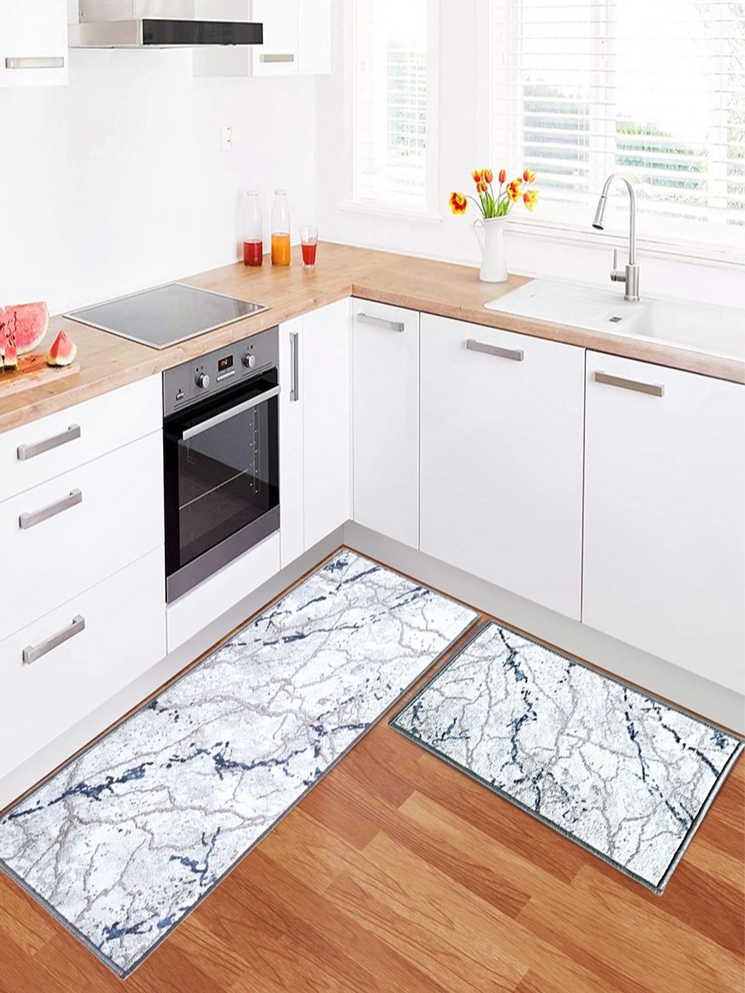 

Matz and More 2Pcs Grey & White 3D Printed Anti-Slip Runner & Floor Mat