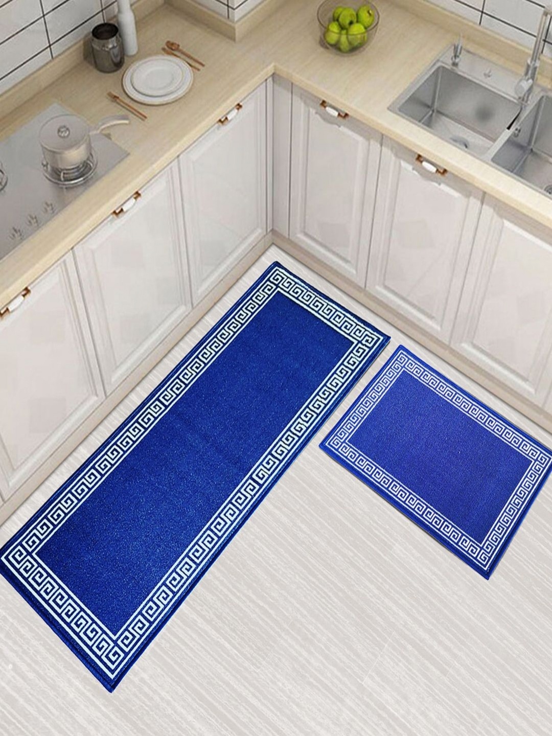 

Matz and More 2Pcs Blue & White Geometric Printed Anti-Slip Runner & Floor Mat
