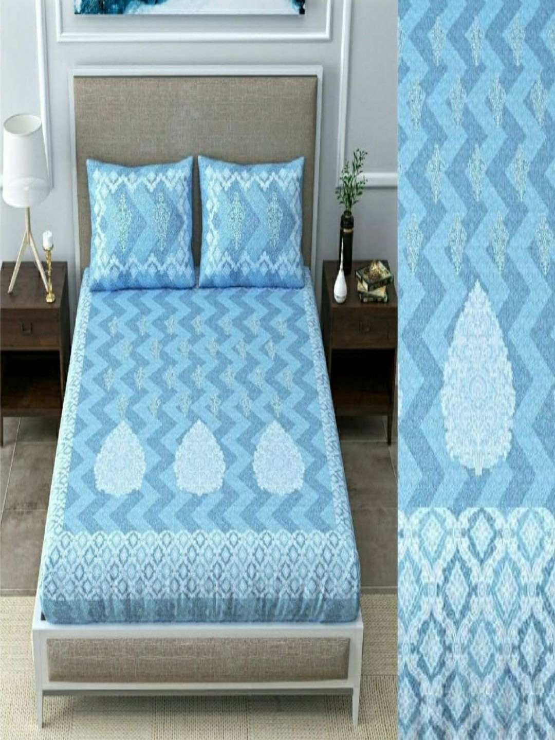 

Qfab Blue Geometric 350 TC King Bedsheet with 2 Pillow Covers