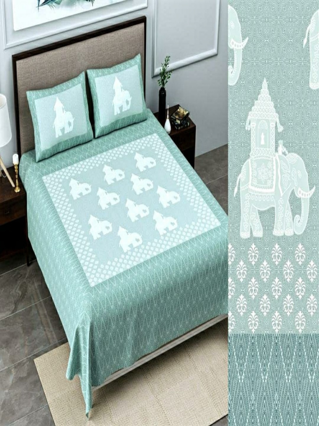 

Qfab Green Geometric 350 TC King Bedsheet with 2 Pillow Covers