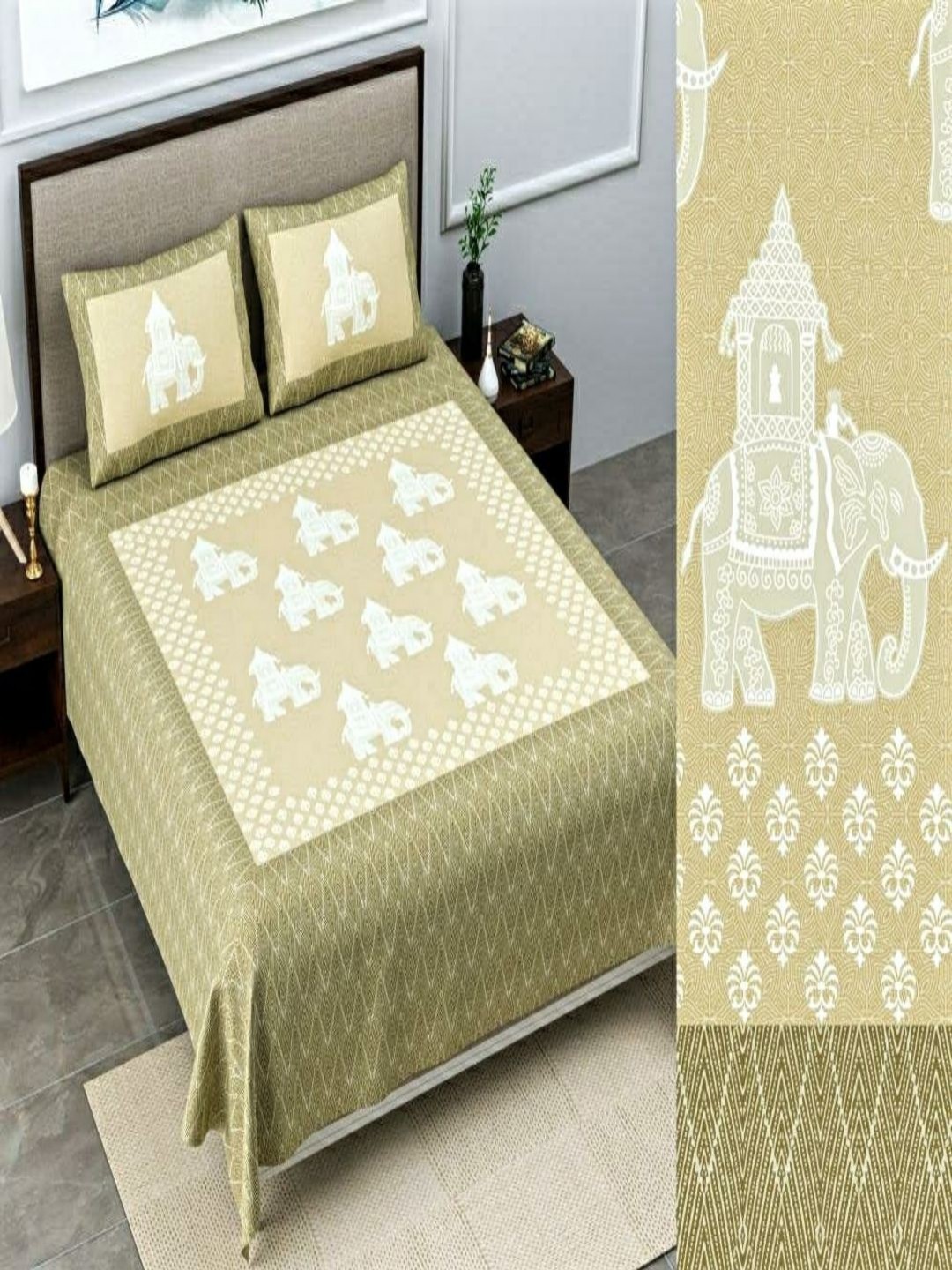 

Qfab Yellow Geometric 350 TC King Bedsheet with 2 Pillow Covers