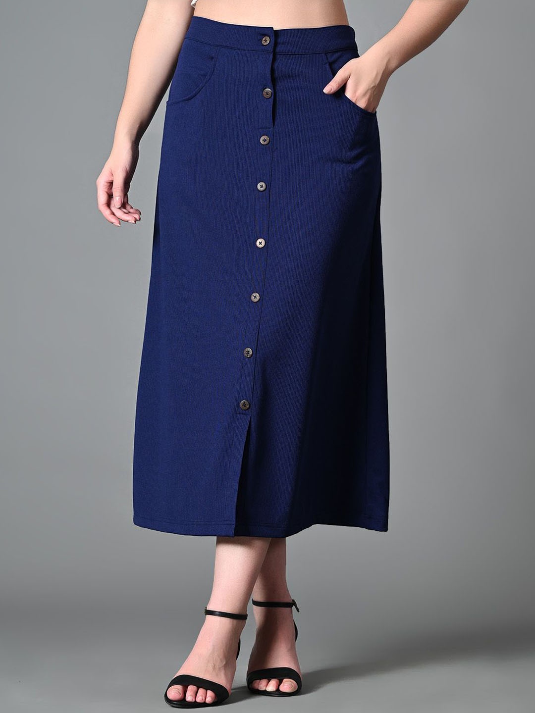 

Roadster Front Slit Midi A-Line Skirts, Navy blue