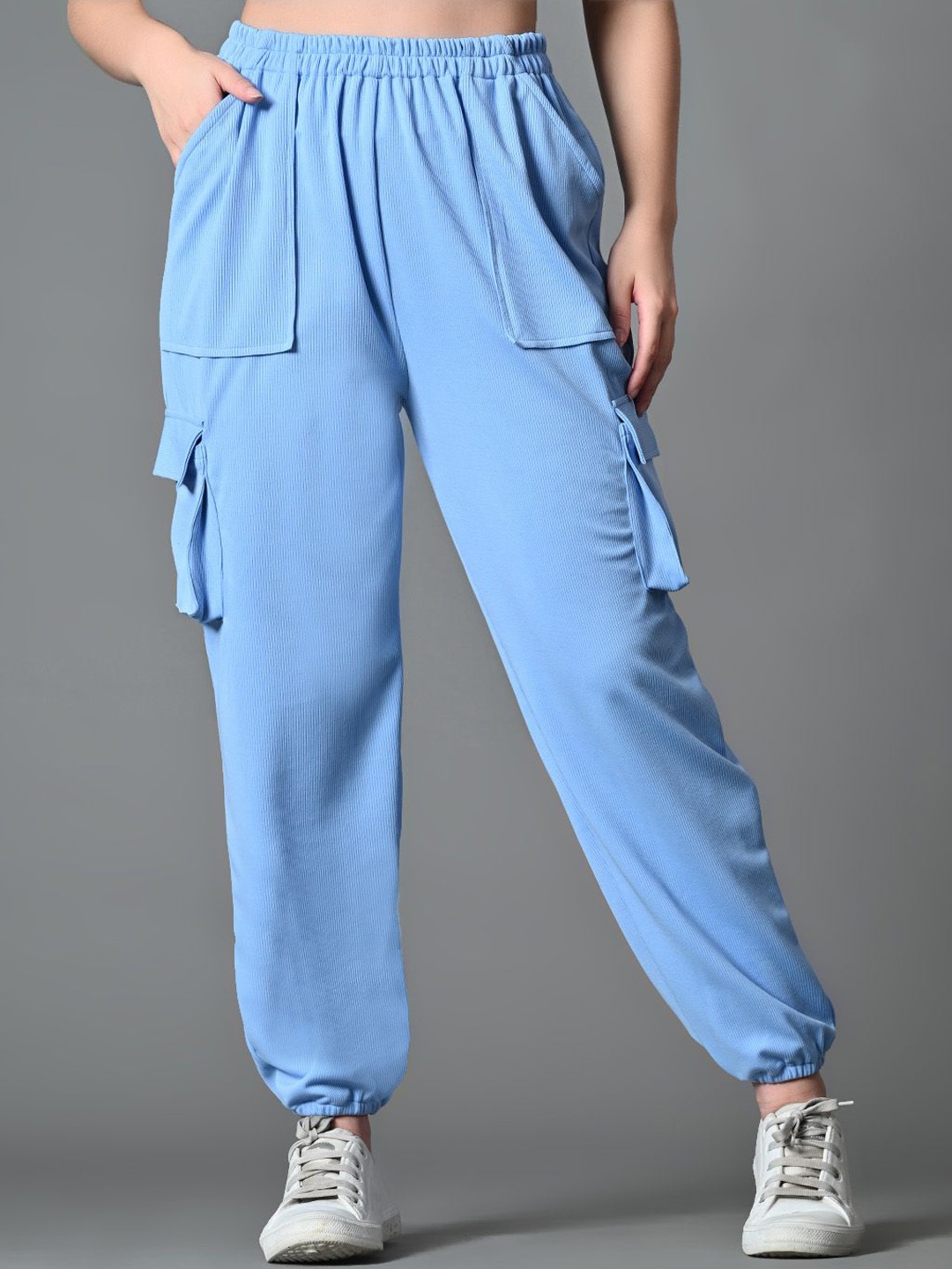 

The Roadster Lifestyle Co Loose Fit High Rise Cargo Trousers, Blue