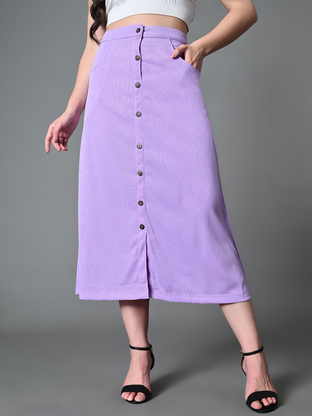 

The Roadster Lifestyle Co Ribbed Midi A-Line Skirts, Lavender