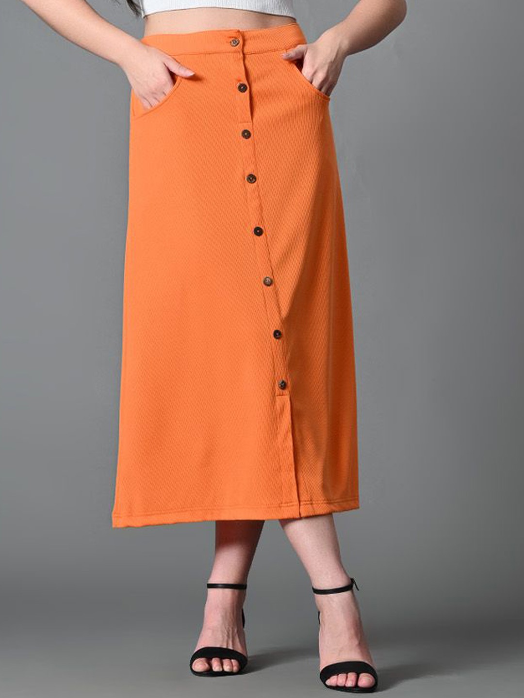 

The Roadster Lifestyle Co Ribbed Midi A-Line Skirts, Orange