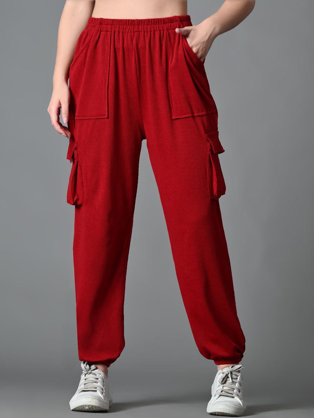 

The Roadster Lifestyle Co High Rise Loose Fit Cargo Trousers, Maroon