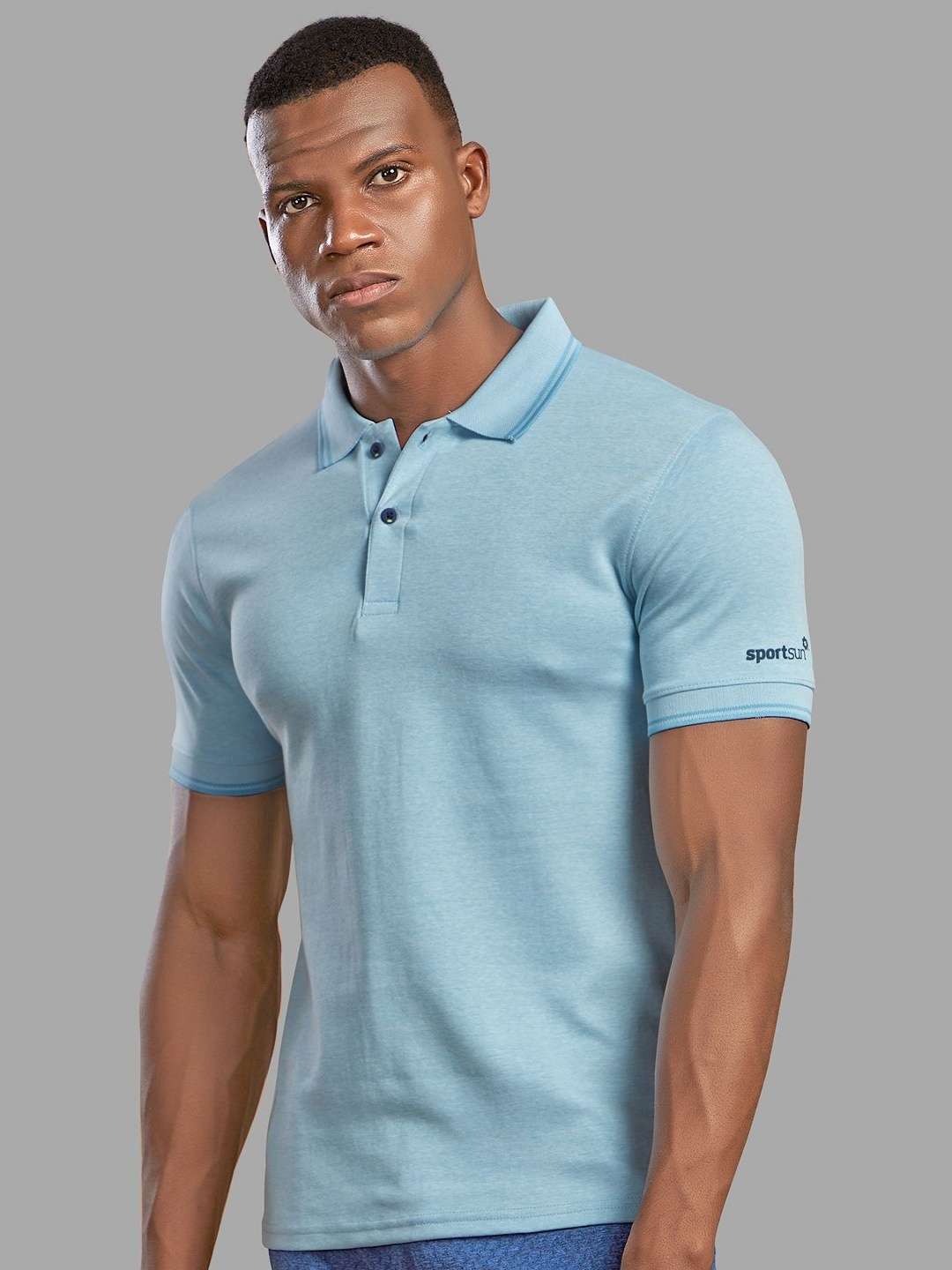 

SPORT SUN Men Dri-FIT Solid Polo Collar Cotton Tshirt, Blue