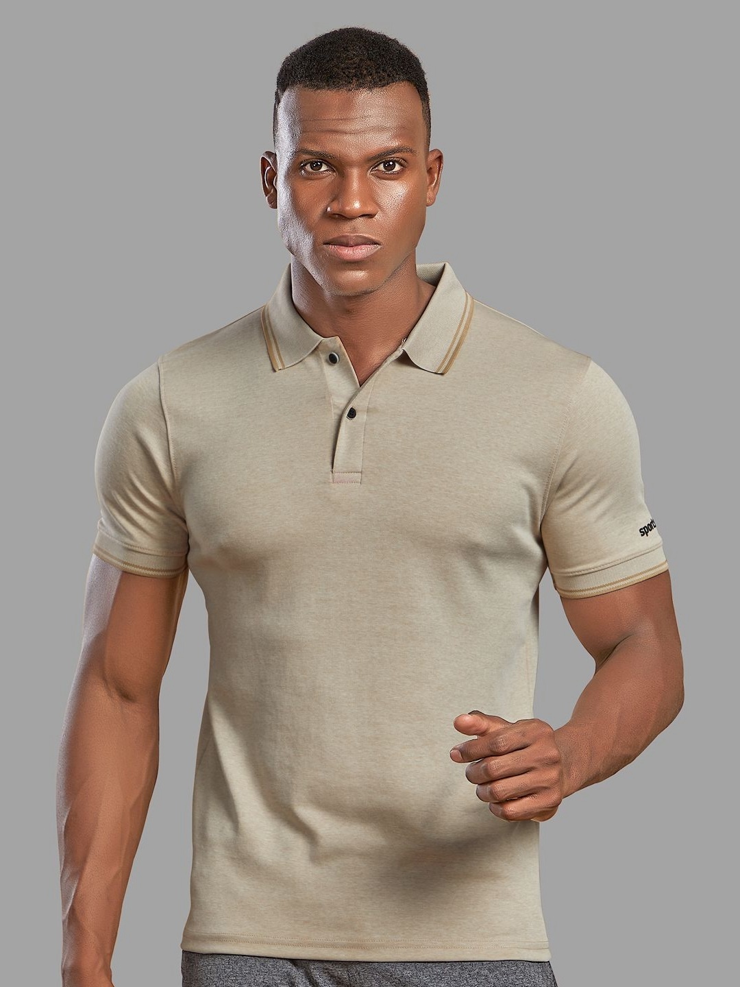 

SPORT SUN Men Dri-FIT Solid Polo Collar Cotton Tshirt, Beige
