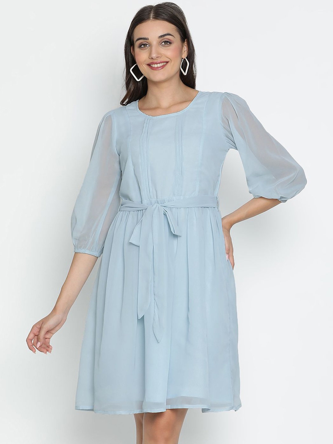 

DRAAX Fashions Puff Sleeve Fit & Flare Dress, Blue