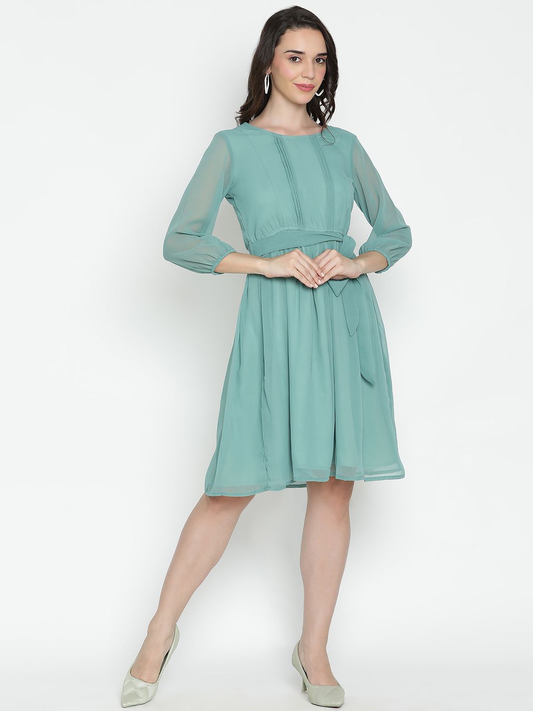 

DRAAX Fashions Round Neck Fit & Flare Dress, Green