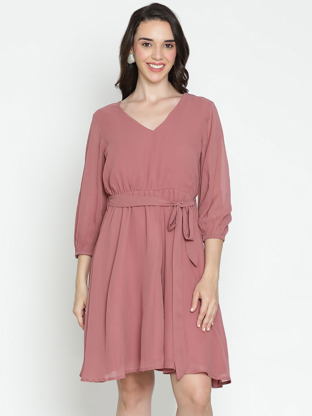 

DRAAX Fashions V-Neck Fit & Flare Dress, Brown