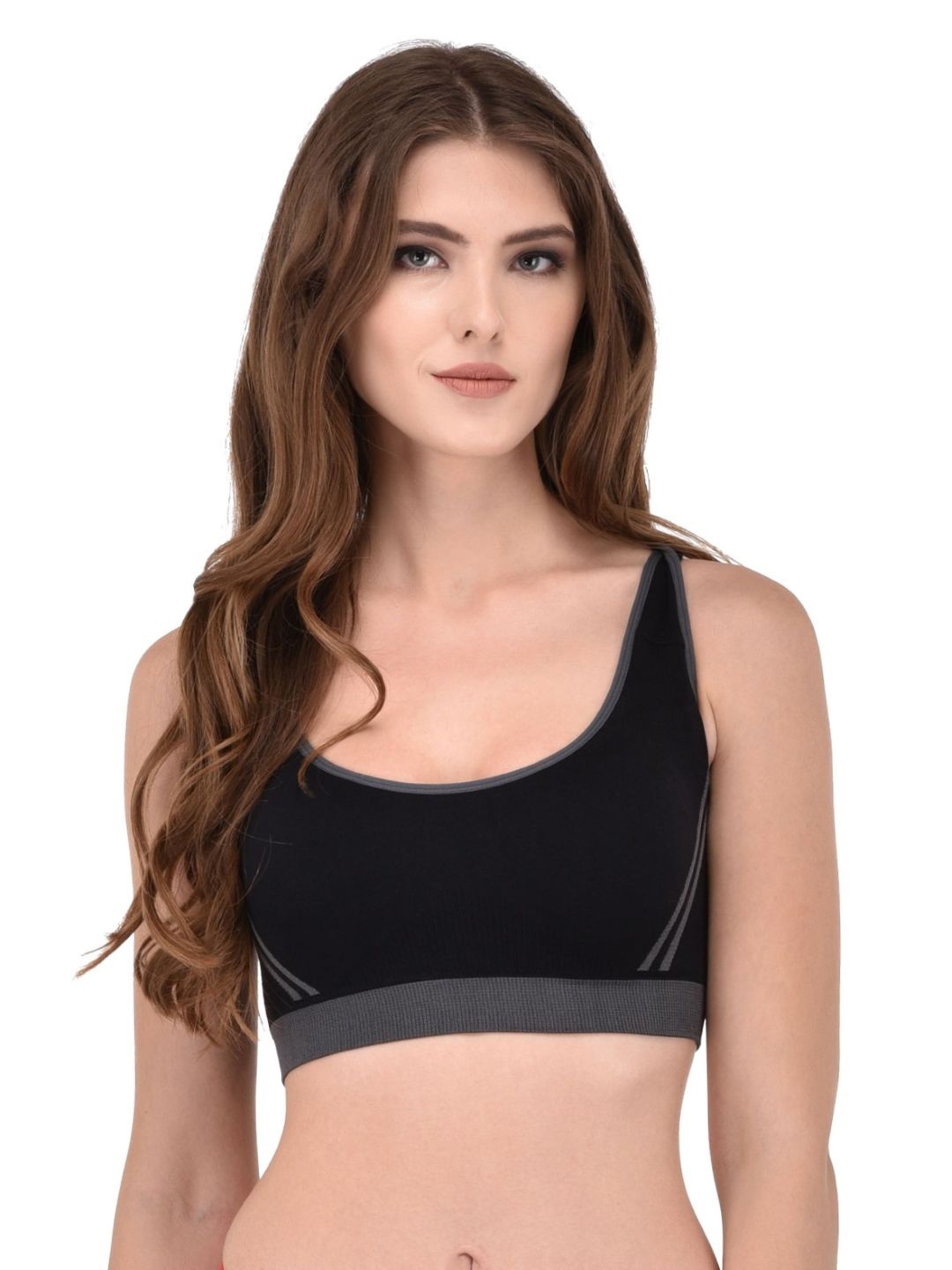 

Poftik Full Coverage Seamless Lightly Padded Sports Bra, Black
