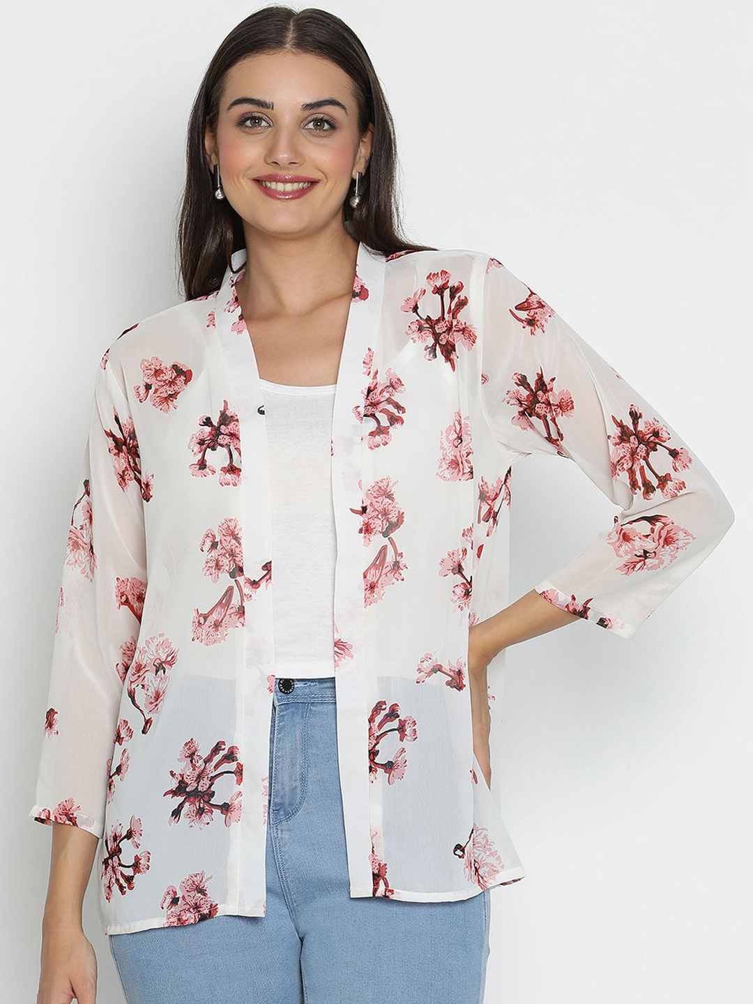 

DRAAX Fashions Floral Print Shirt Style Top, White