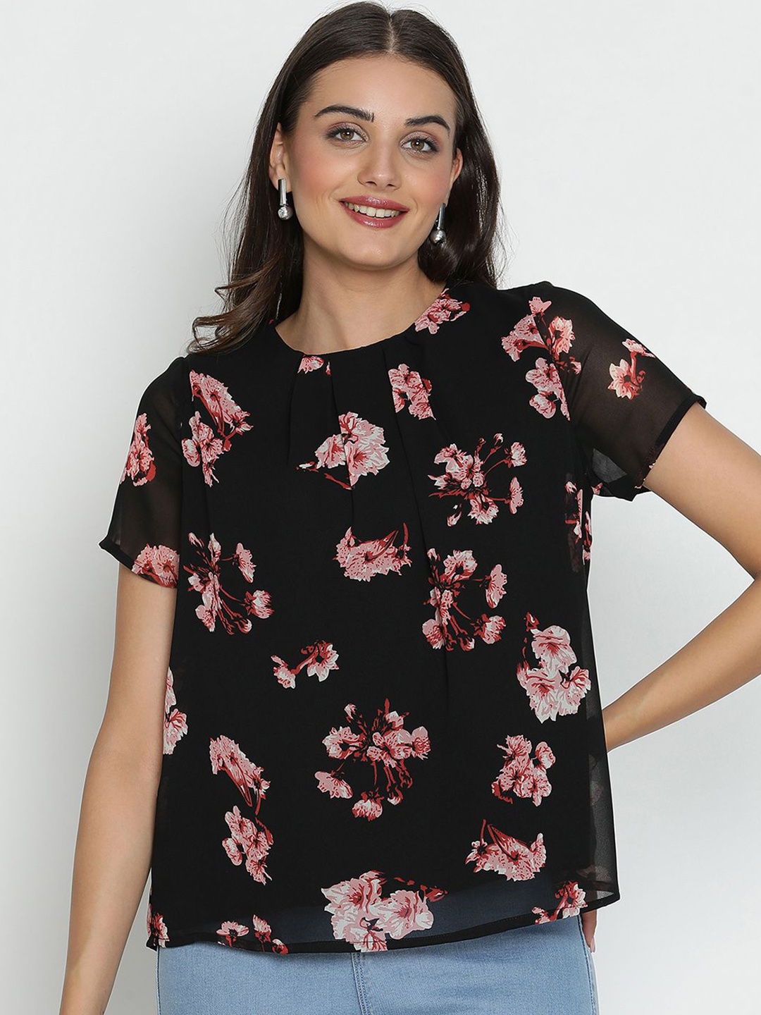 

DRAAX Fashions Floral Print Top, Black
