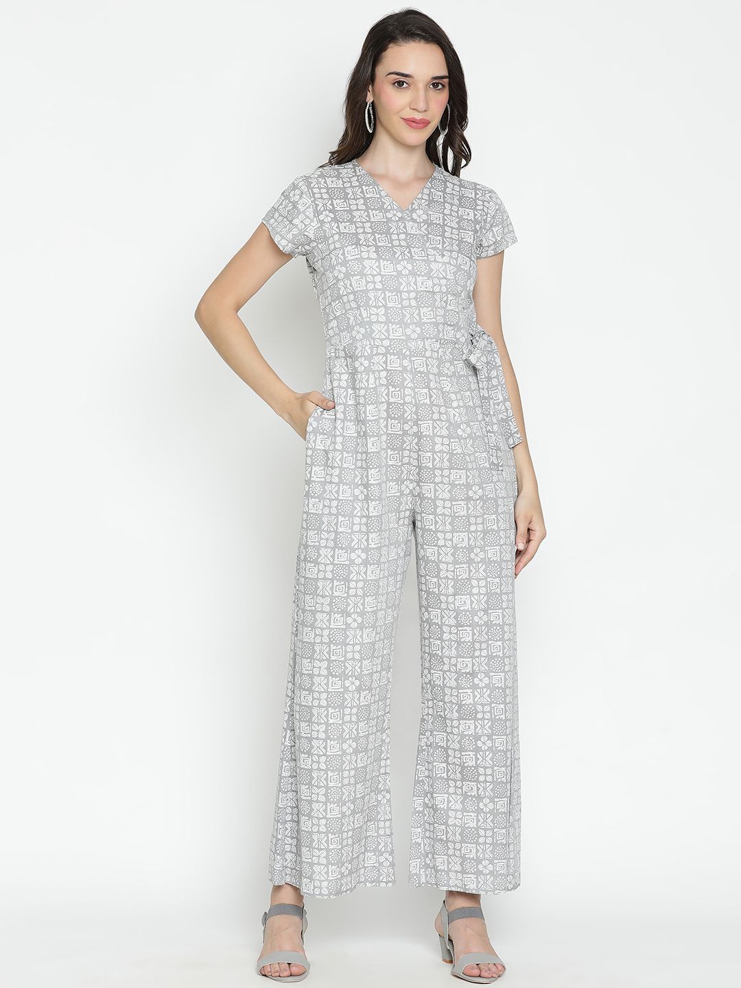 

DRAAX Fashions Printed Basic Jumpsuit, Grey