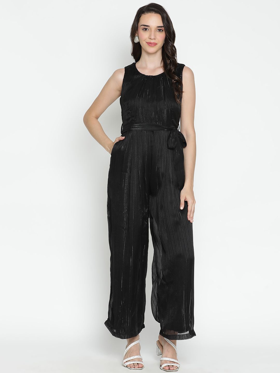 

DRAAX Fashions Tie-Up Detail Basic Jumpsuit, Black