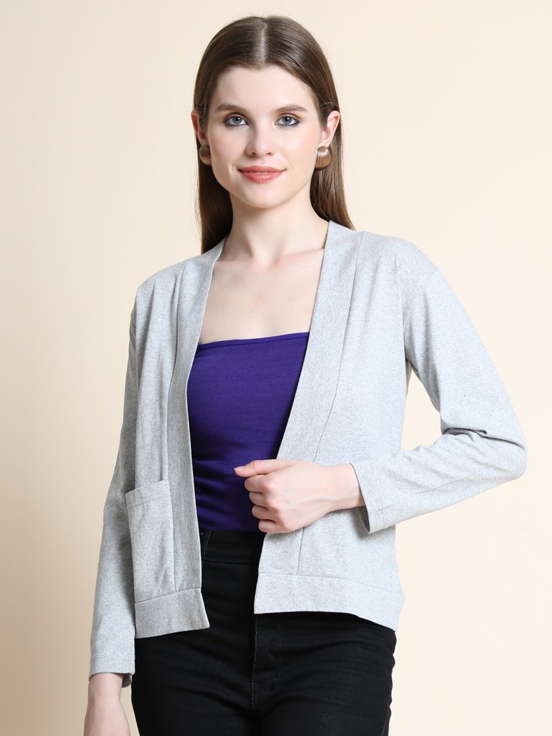 

TEEMOODS Women Monochrome Shrug, Grey