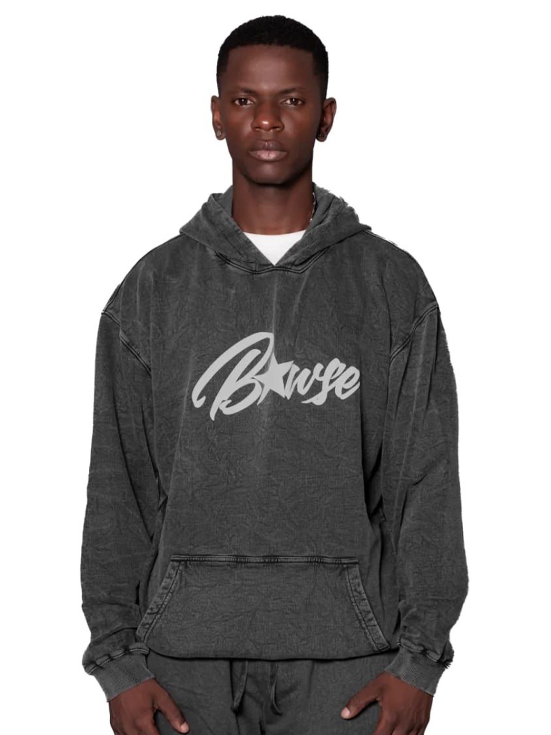 

BAWSE. Unisex Printed Hooded Oversized Sweatshirt, Grey