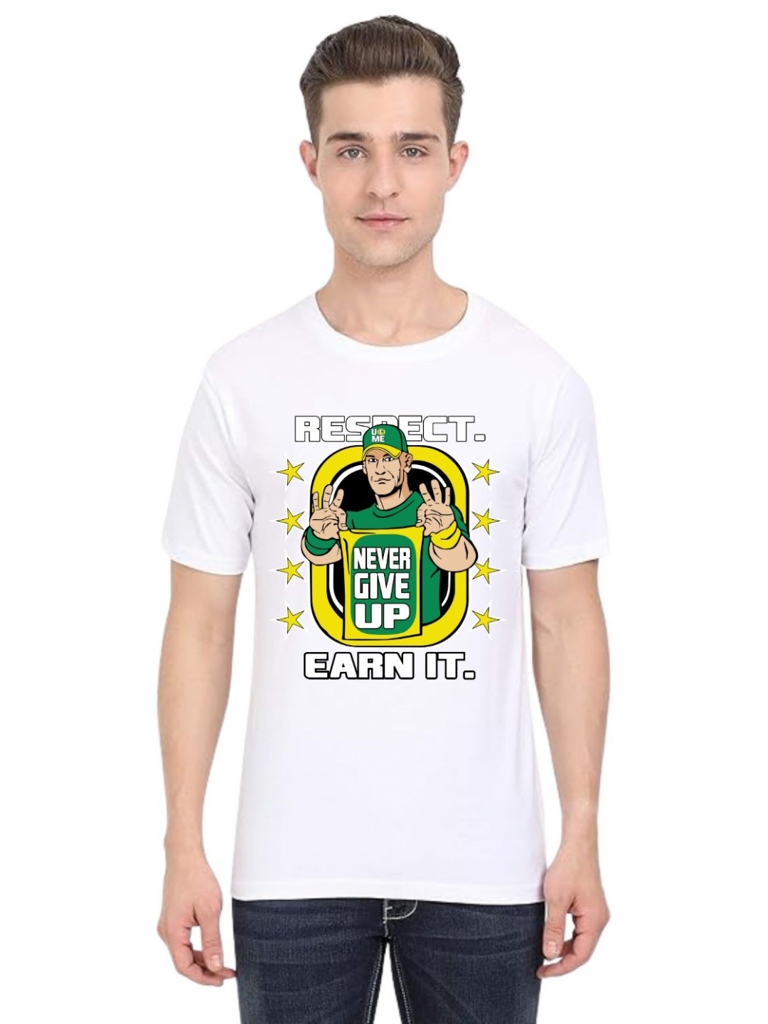 BAESD Men Typography Printed Applique T-shirt, White
