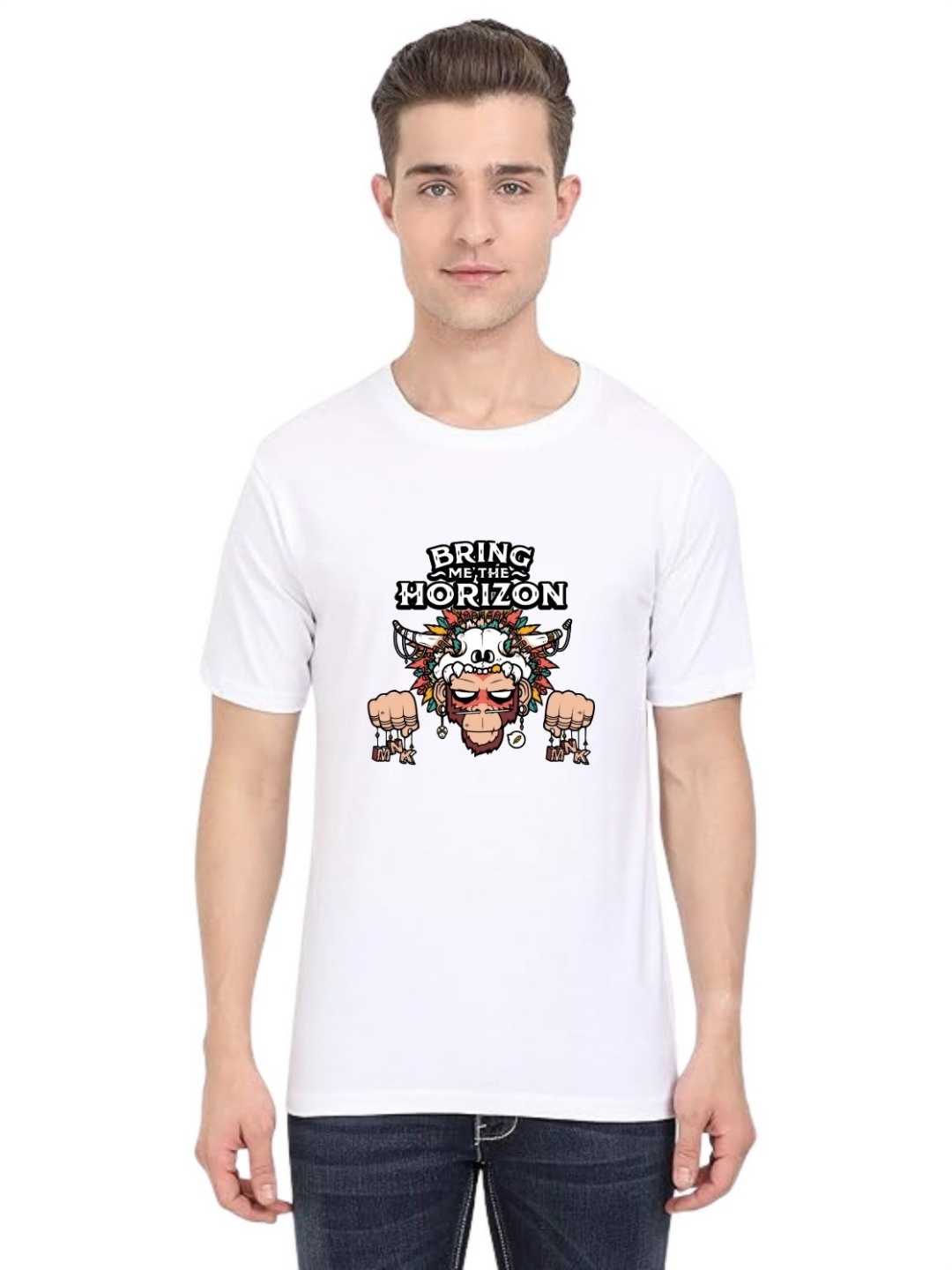 

BAESD Men Floral Printed Tropical Applique T-shirt, White
