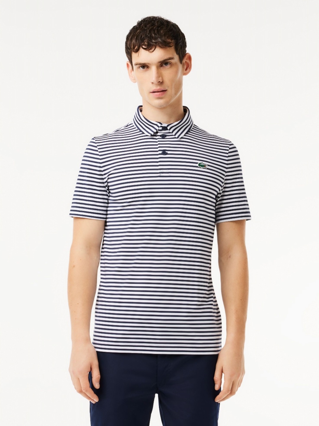 

Lacoste Men Striped Polo Collar Monochrome Applique T-shirt, Navy blue