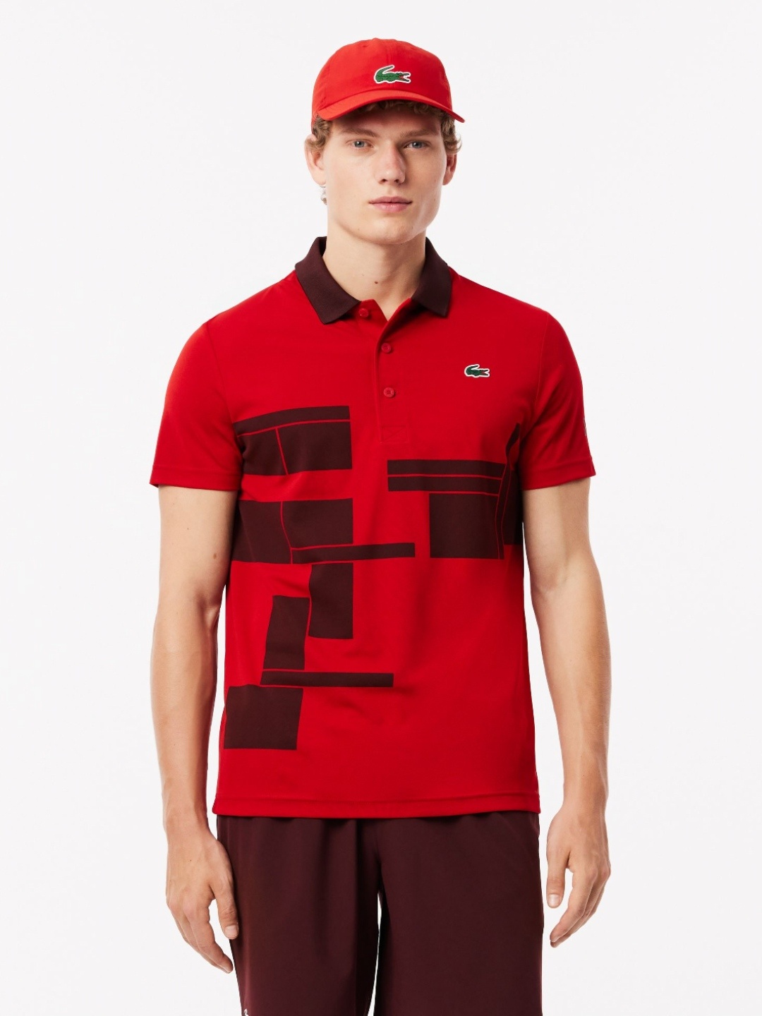 

Lacoste Men Printed Polo Collar Pockets T-shirt, Red