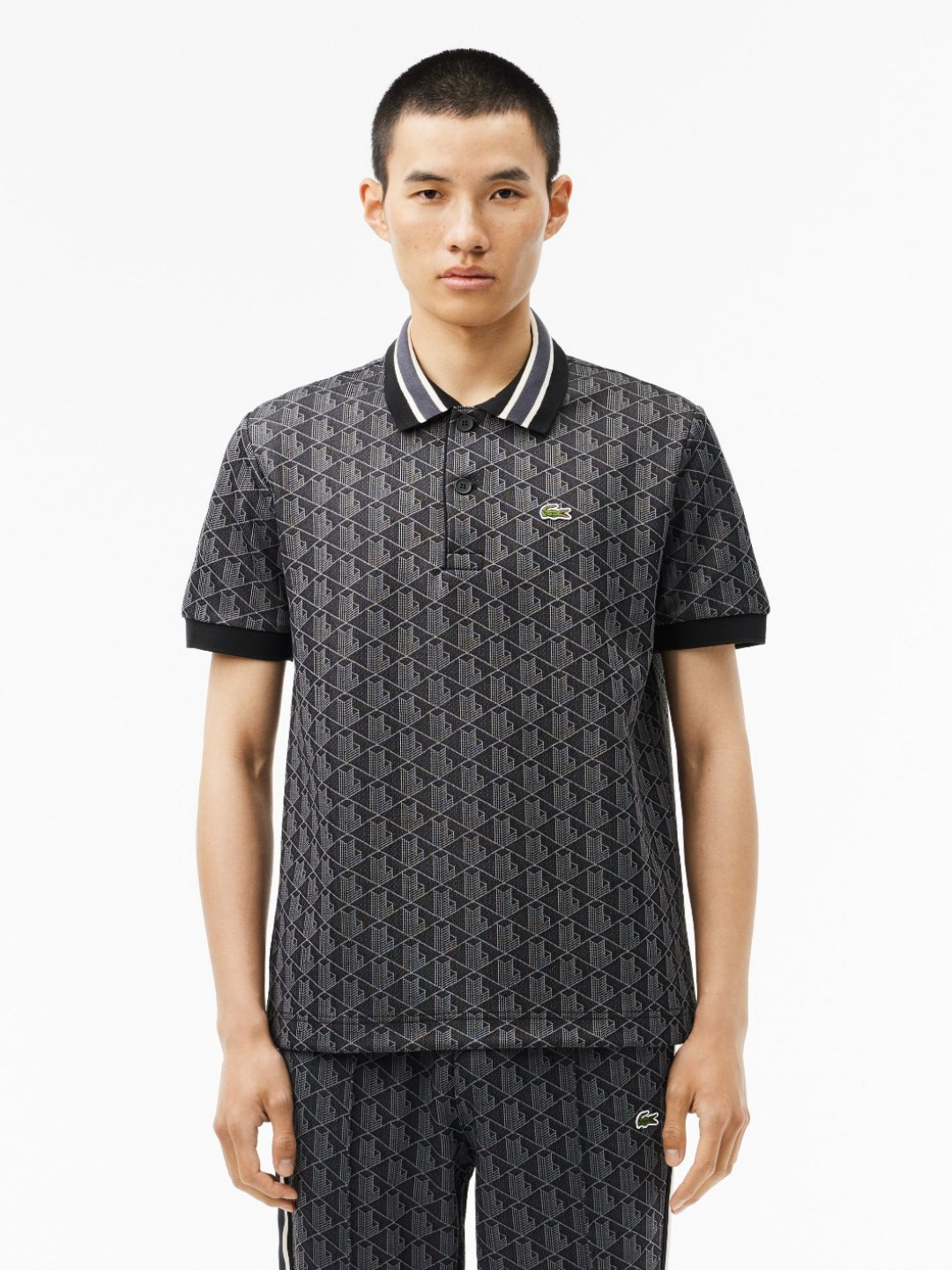 

Lacoste Men Printed Polo Collar Pockets T-shirt, Black