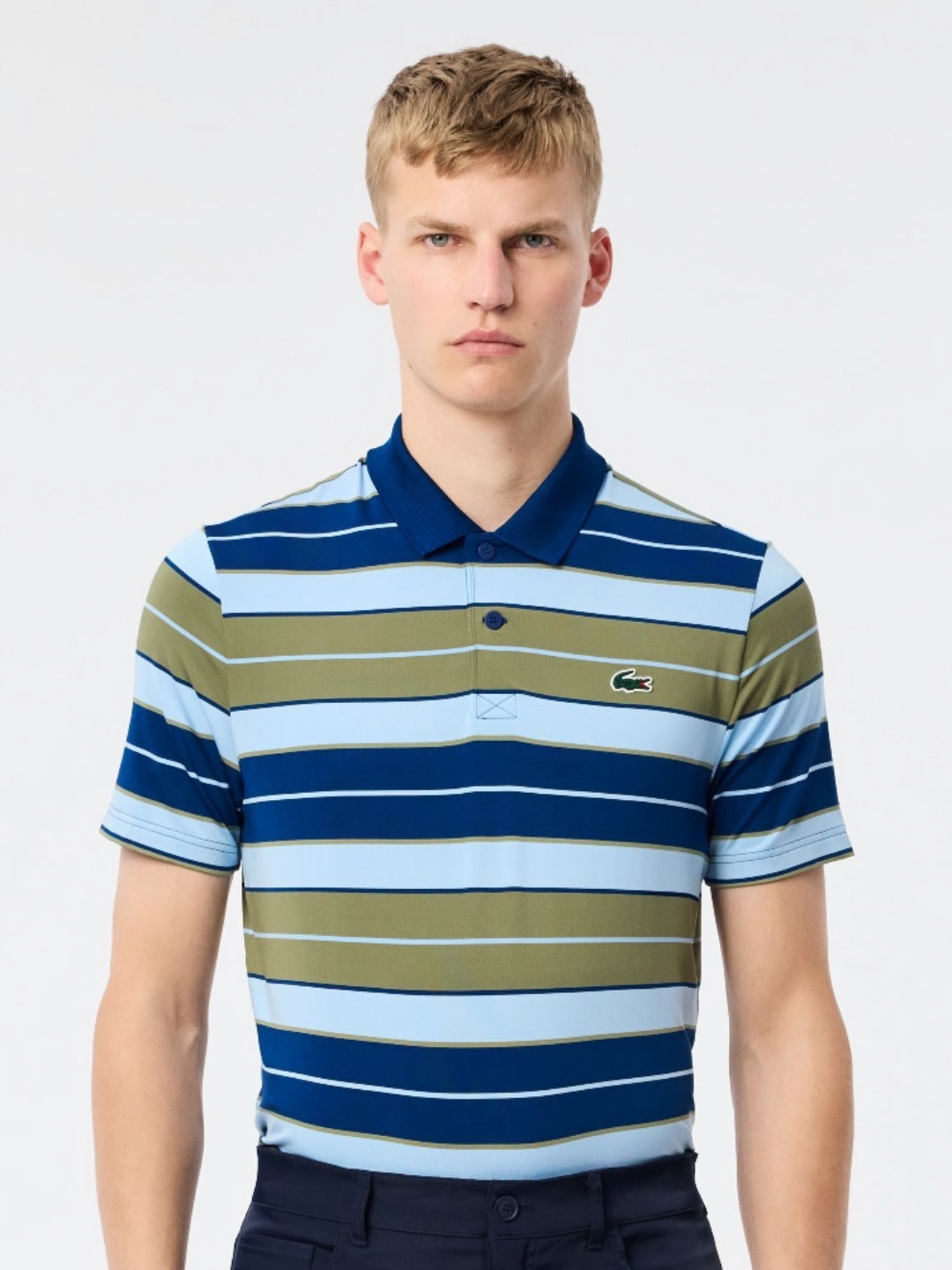 

Lacoste Men Striped Polo Collar Pockets T-shirt, Blue