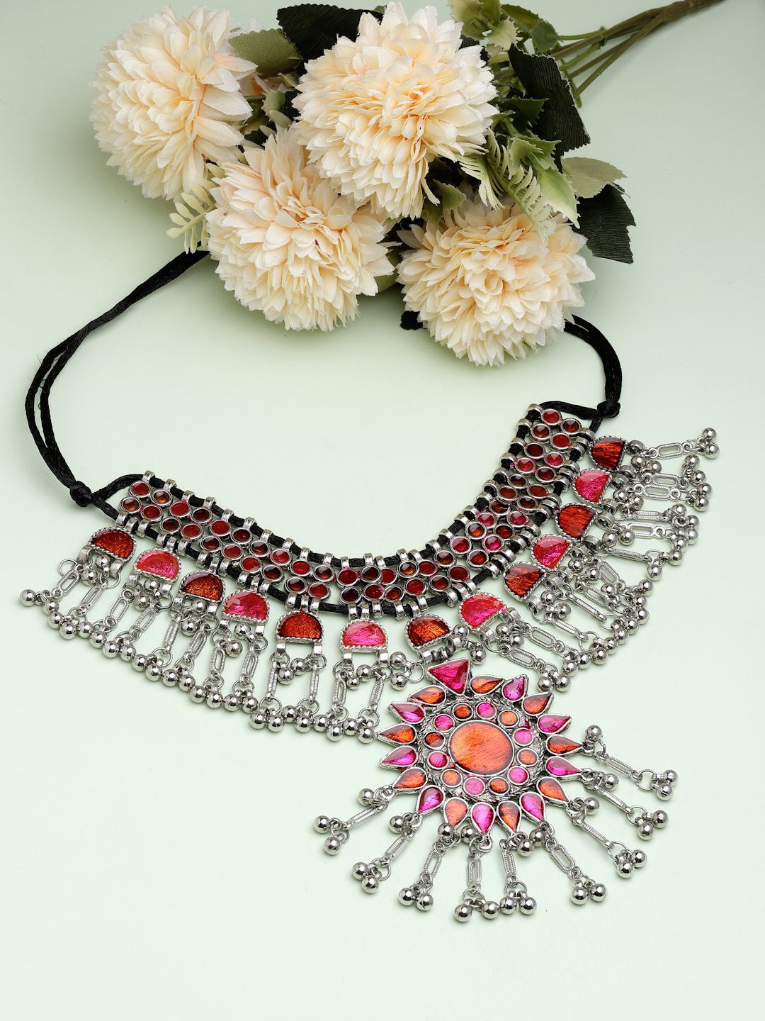 

Moedbuille Silver-Plated Brass Meenakari Necklace