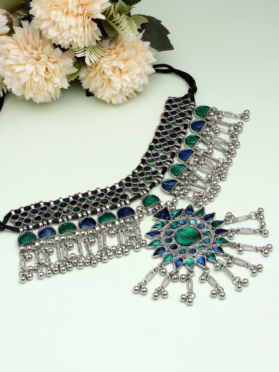 

Moedbuille Silver Plated Meenakari Necklace