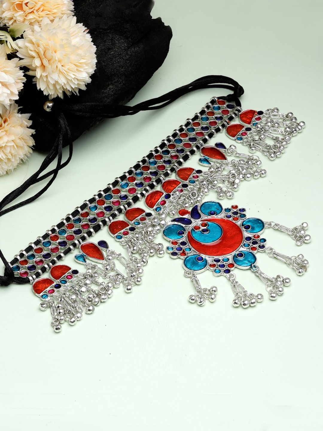 

Moedbuille Silver-Plated Brass Meenakari Necklace