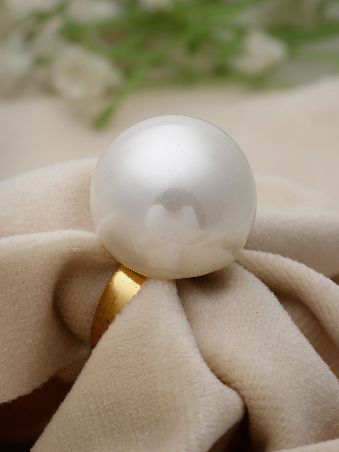 

Moedbuille Gold-Plated Pearl Beaded Adjustable Finger Ring