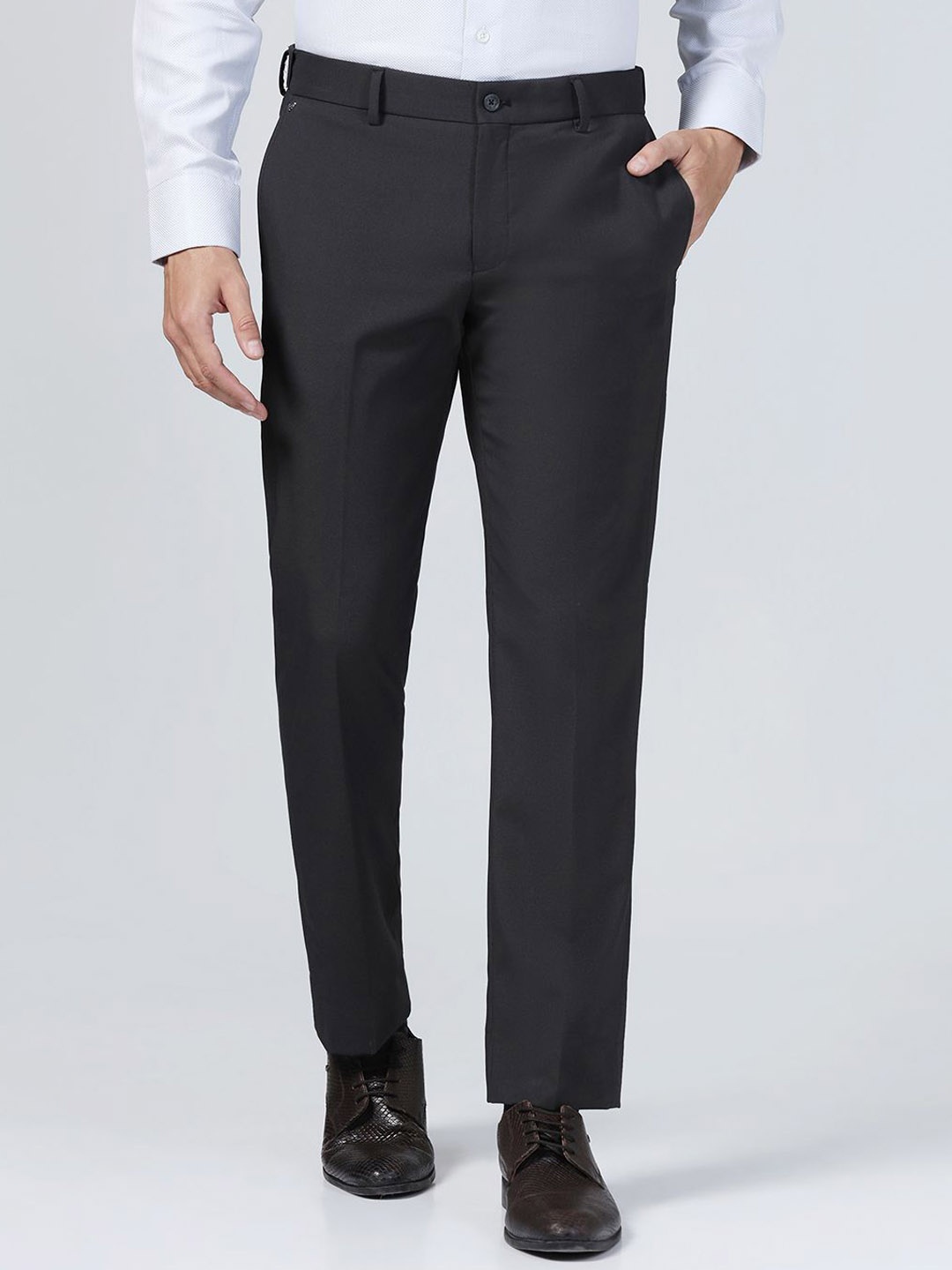 

Blackberrys Men Mid-Rise Slim Fit Formal Trousers, Black