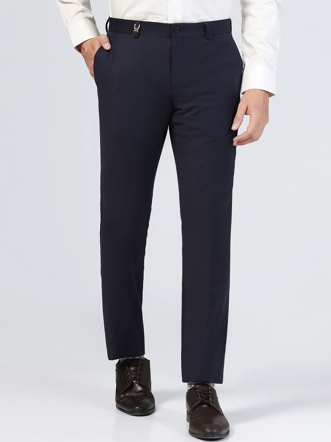 

Blackberrys Men Mid-Rise Slim Fit Formal Trousers, Navy blue