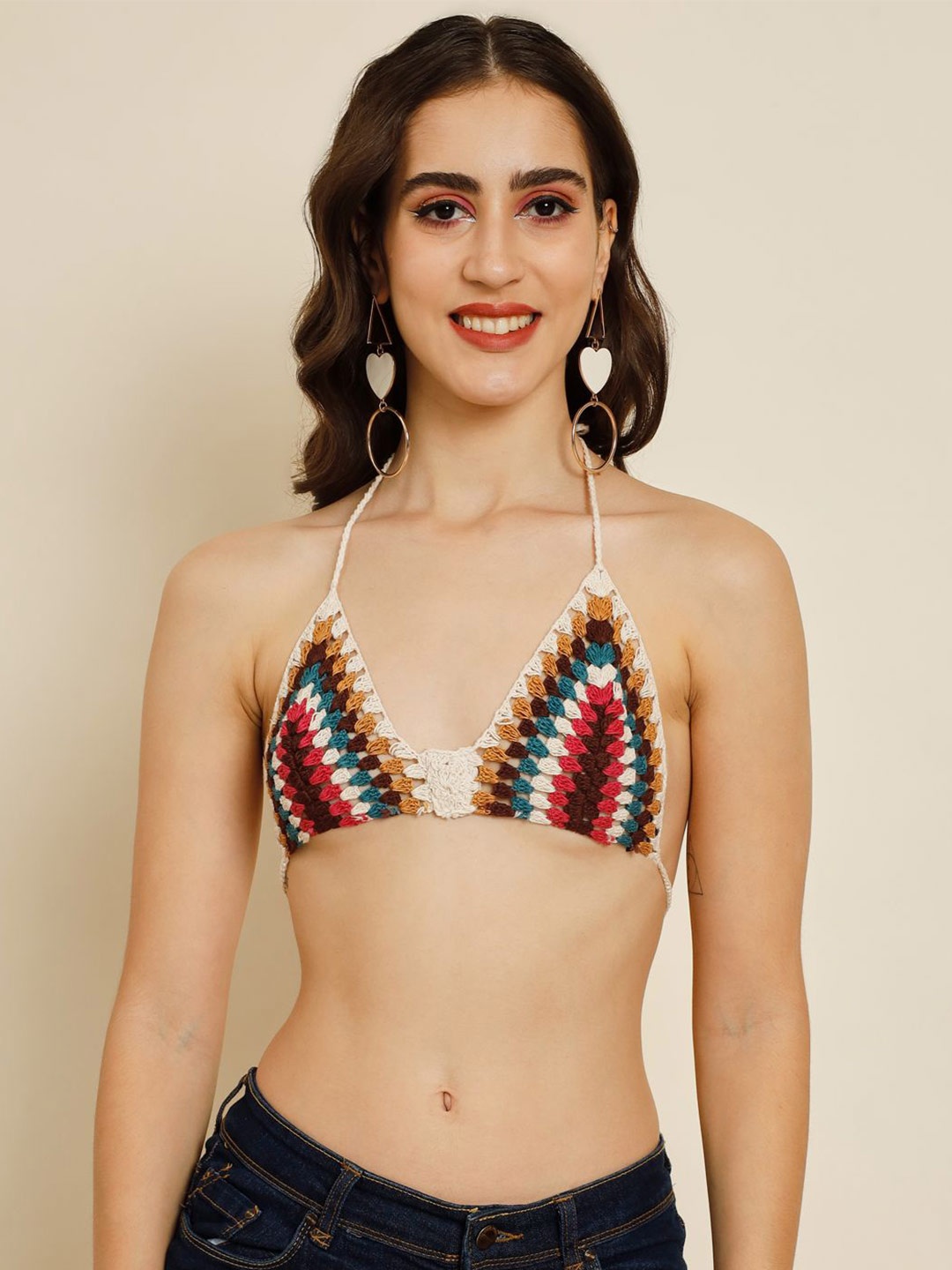 

TANDUL Women Solid Halter Neck Bralette Crop Top, Green