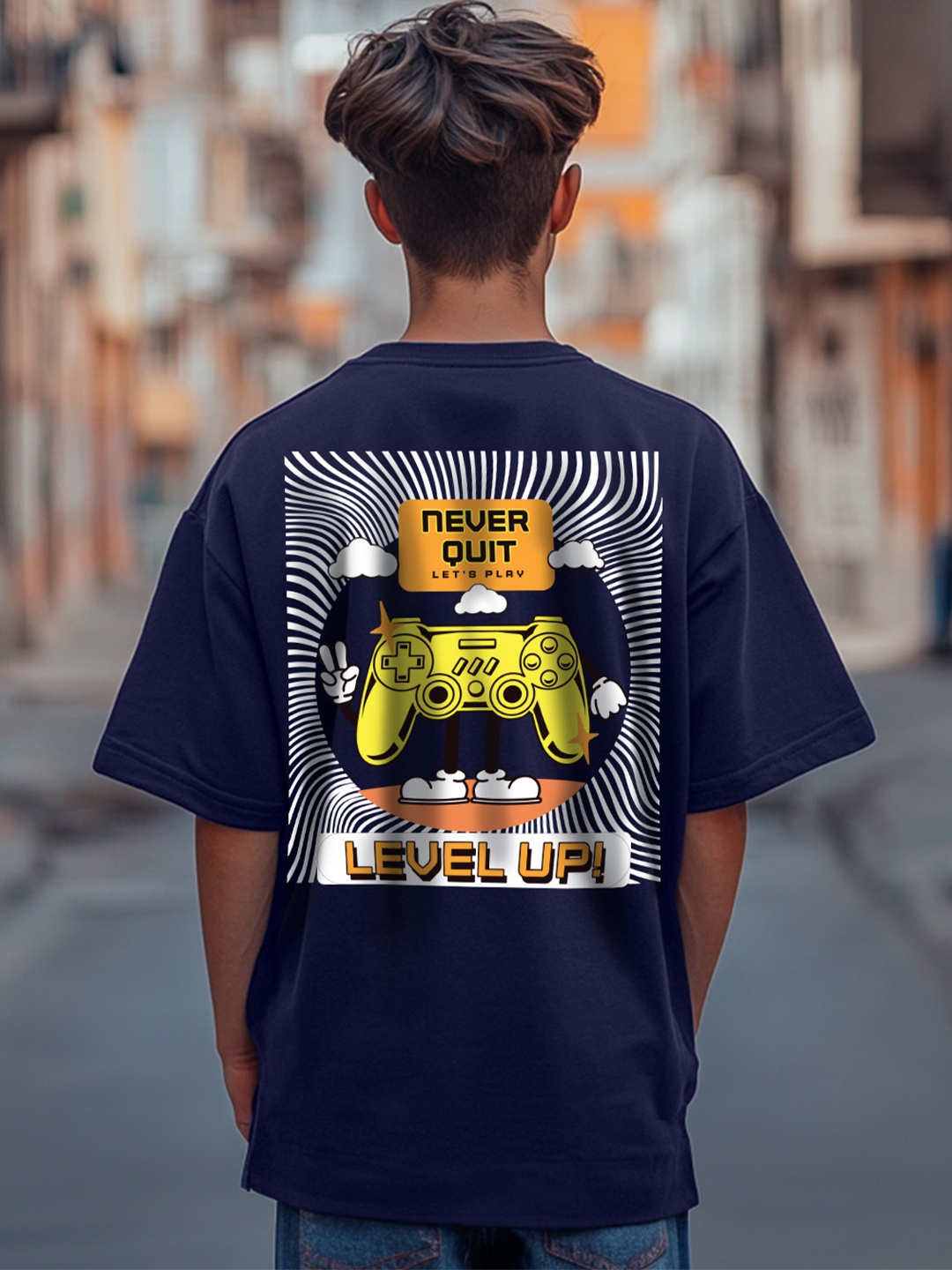 

VEIRDO Boys Printed Pure Cotton Applique T-shirt, Navy blue