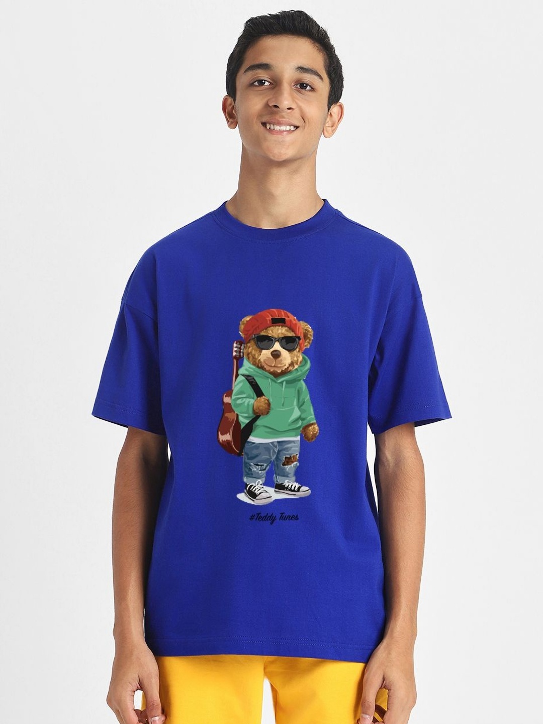 

VEIRDO Boys Printed Round Neck Pure Cotton Oversized Tshirt, Blue
