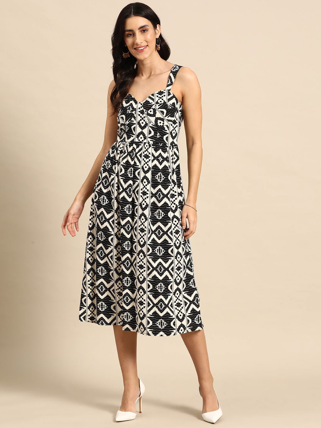 

MABISH by Sonal Jain Printed Crepe A-Line Midi Dress, Black