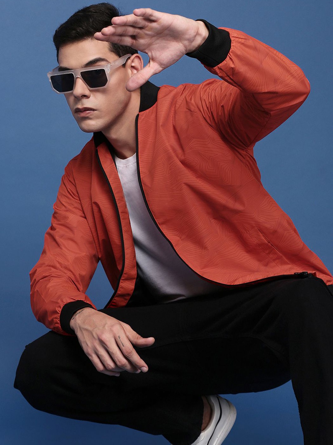 

SHOWOFF Men Graphic Printed Windcheater Padded Jacket, Orange