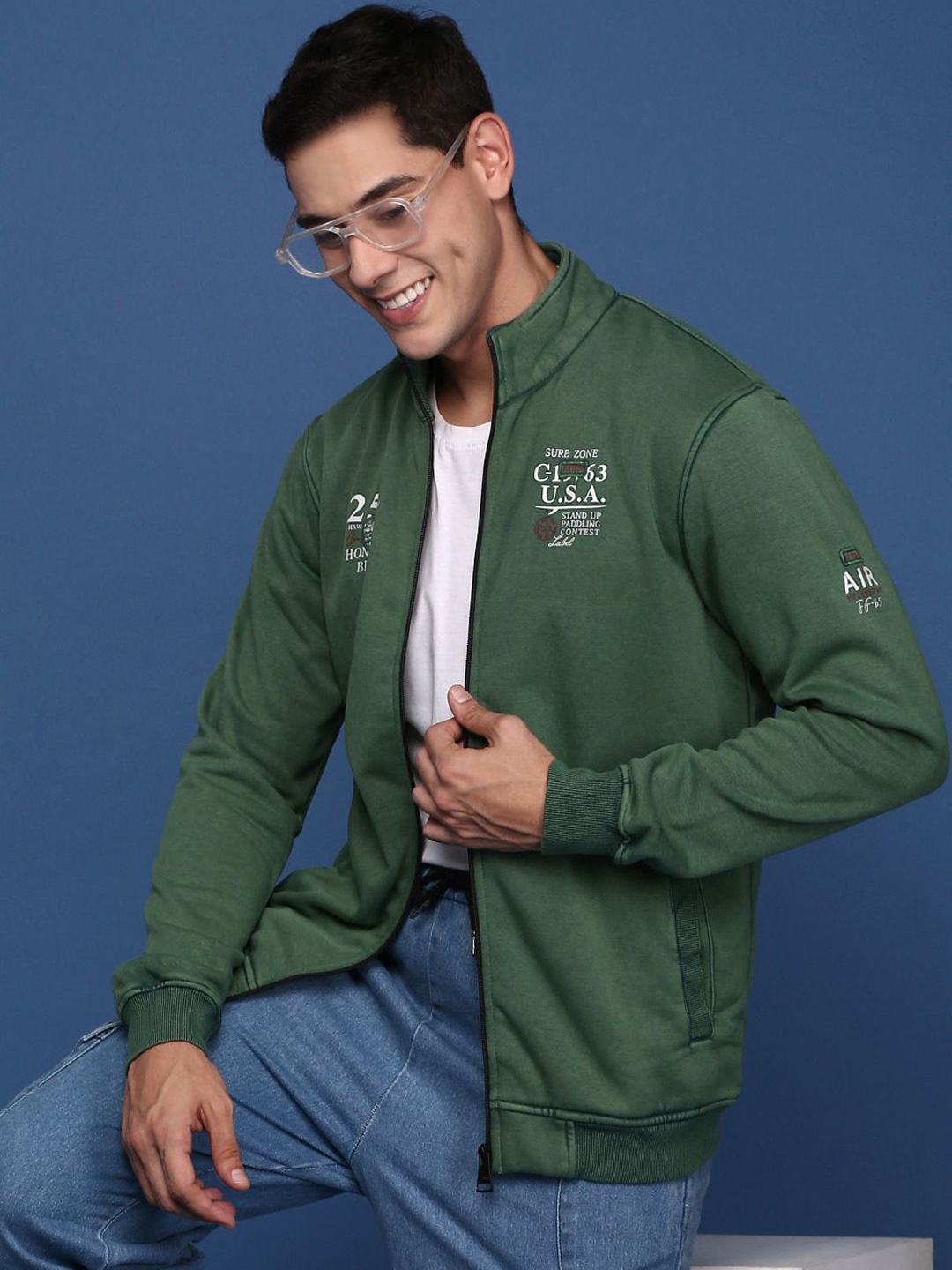 

SHOWOFF Men Windcheater Bomber with Patchwork Jacket, Green
