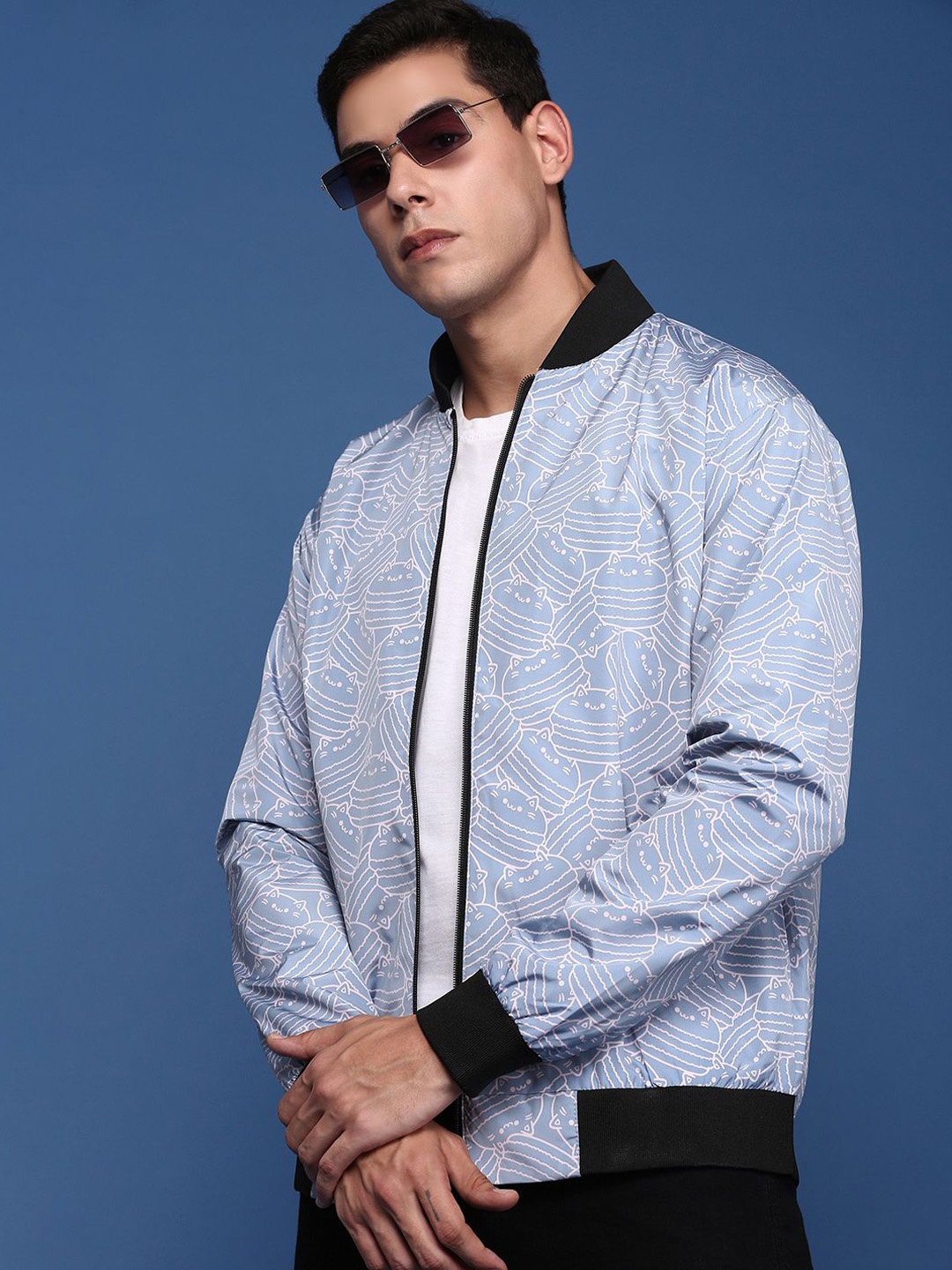 

SHOWOFF Men Abstract Printed Windcheater Bomber Jacket, Blue