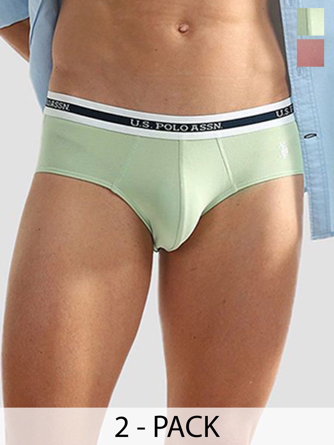 

U.S. Polo Assn. Men Pack Of 2 Mid- Rise Anti microbial Basic Briefs OEB09-PD0-P2, Peach