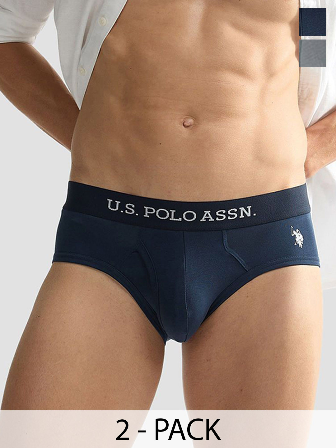 

U.S. Polo Assn. Men Pack Of 2 Mid- Rise Anti microbial Basic Briefs OEB11-NB0-P2, Navy blue