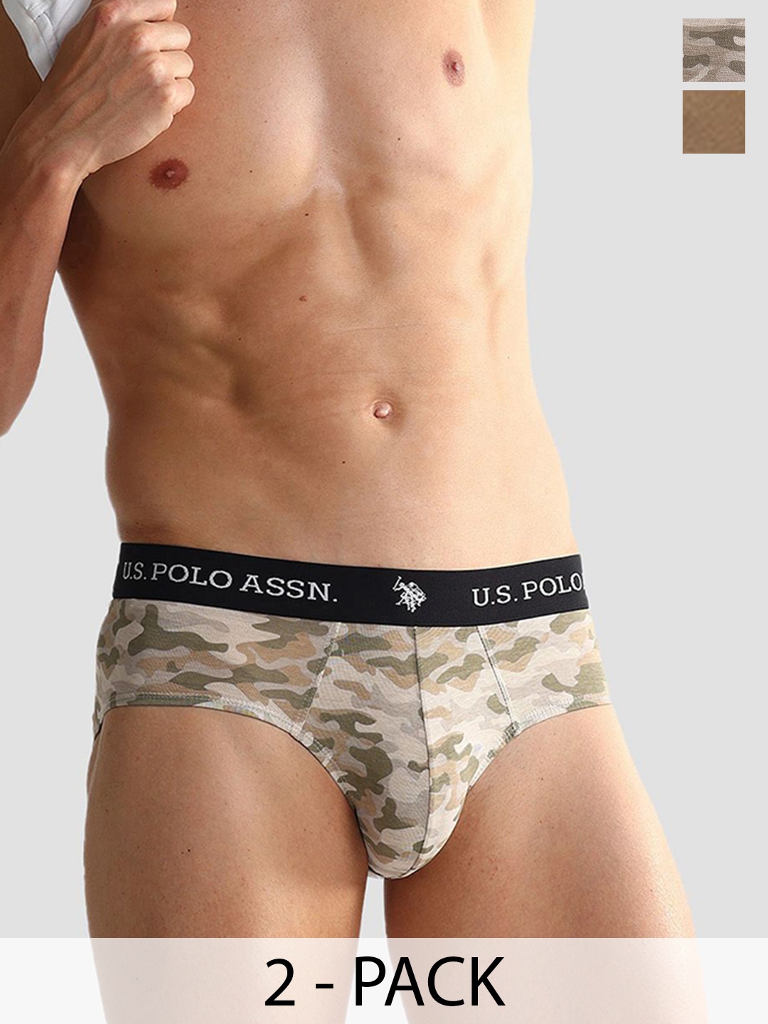 

U.S. Polo Assn. Men Pack Of 2 Mid- Rise Anti microbial Basic Briefs OEB10-A02-P2, Beige